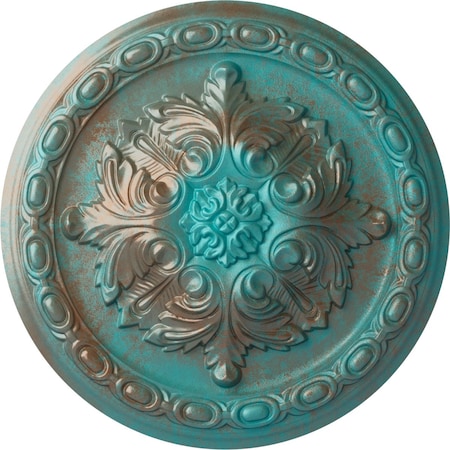 Acanthus Ceiling Medallion, Hand-Painted Copper Green Patina, 11 3/8OD X 2P